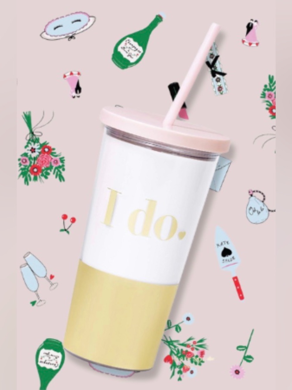 💍 KATE SPADE White & Gold "I do." Tumbler with Straw